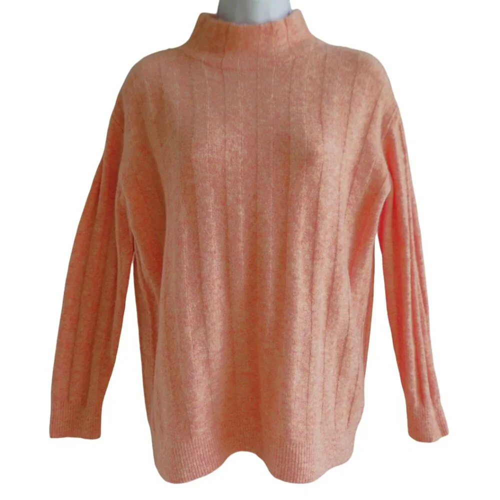 Elie Tahari Mock Neck Pullover Sweater Knit Heather Salmon Long Sleeves Ribbed S